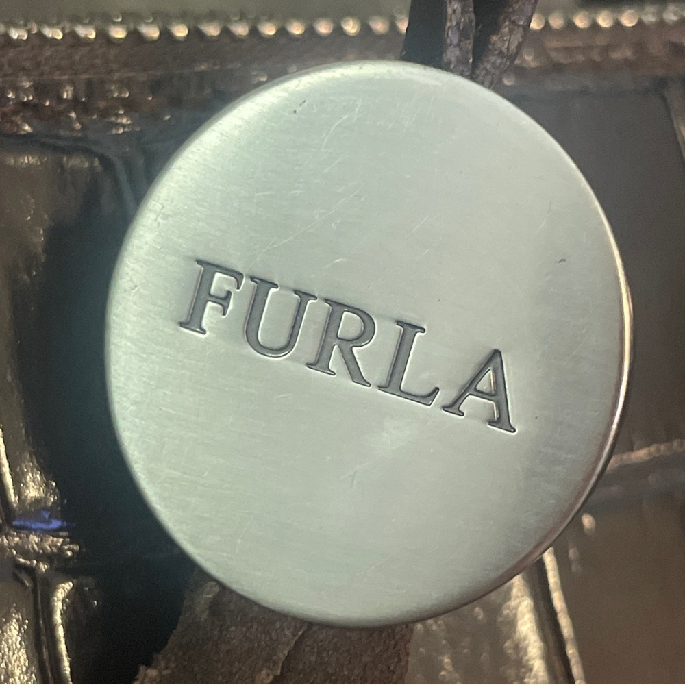 Gorgeous Authentic Vintage Brown FURLA Croc Bag/ purse, Inside immaculat… - Picture 4 of 6